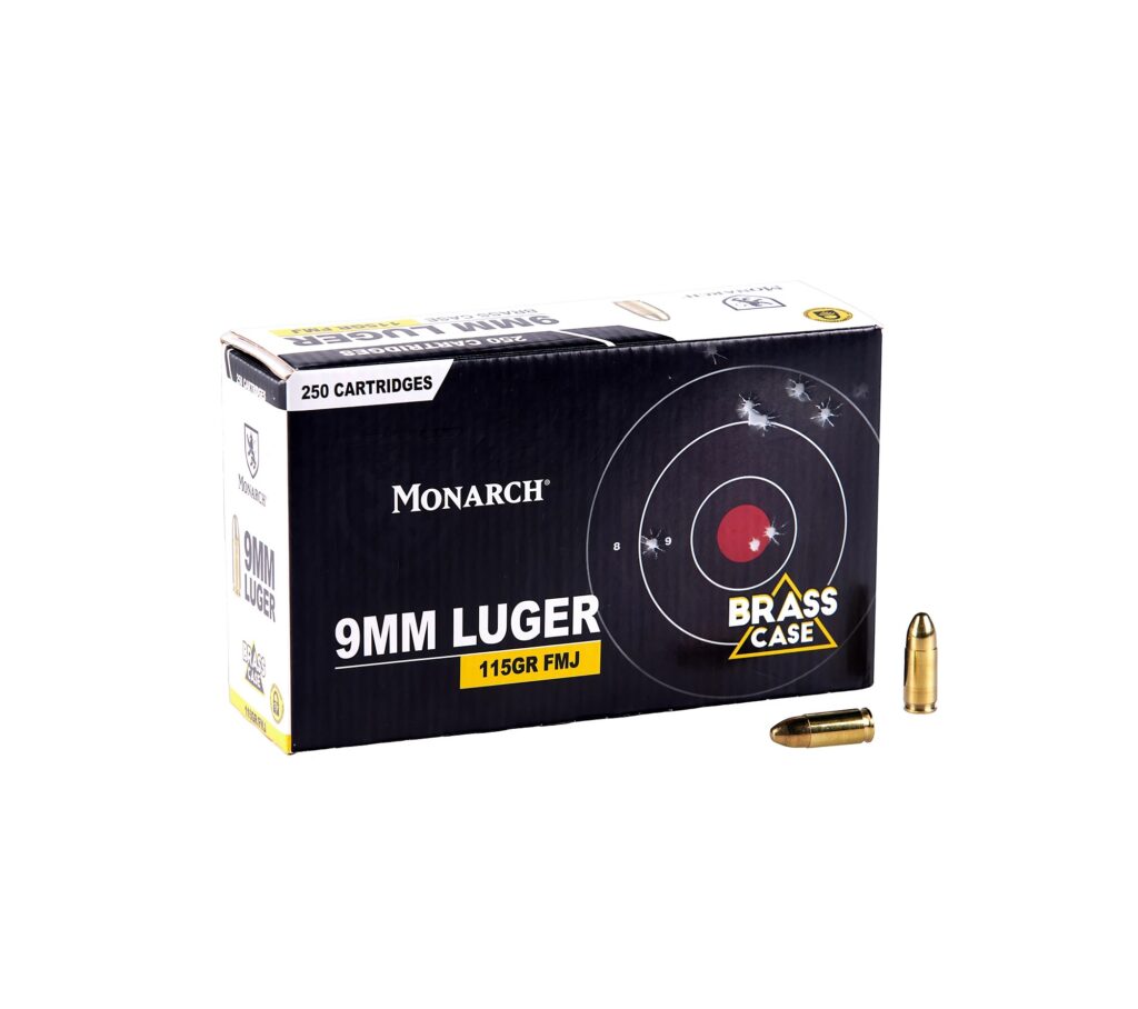 Monarch 9mm 115gr brass case (250 rounds per box)